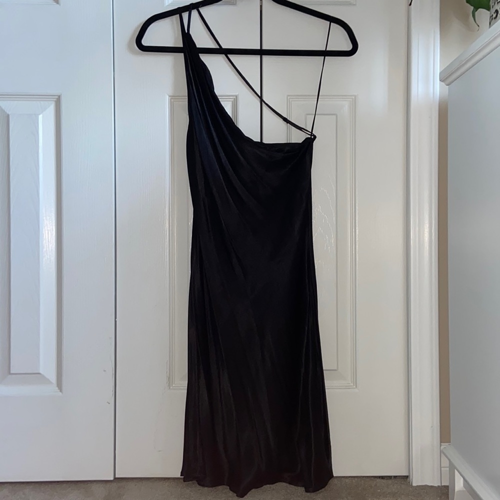 Zara slip style one shoulder black dress with open back